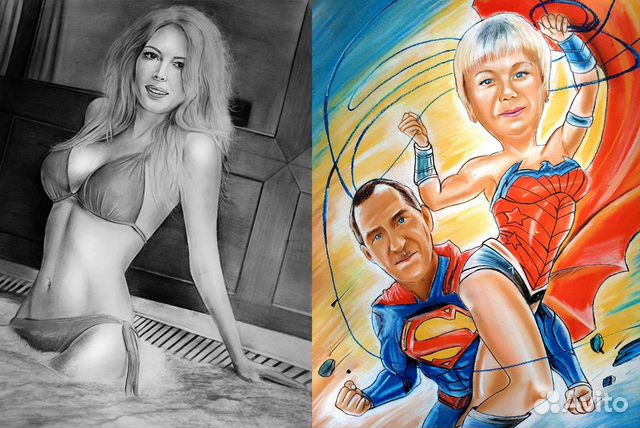 Цифровой шарж портрет, печать на холсте по фото