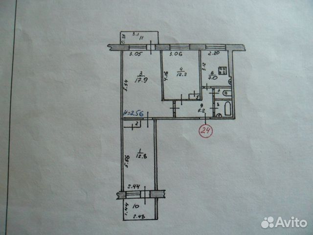 3-к квартира, 62.6 м², 6/9 эт.