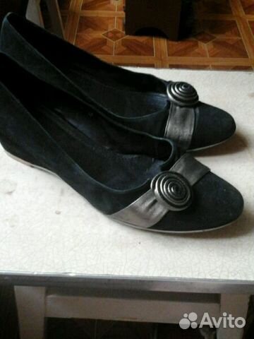 Туфли замшевые на танкетке Черные