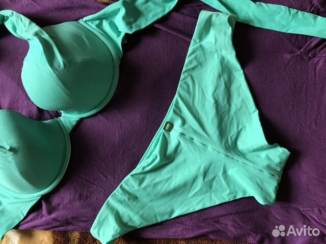 Голубой купальник- лиф+ голубые и оранжевые плавки Голубой купальник- лиф+ голубые и оранжевые плавки