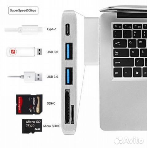 USB-HUB, card-readers, сквозное питание USB Type-C