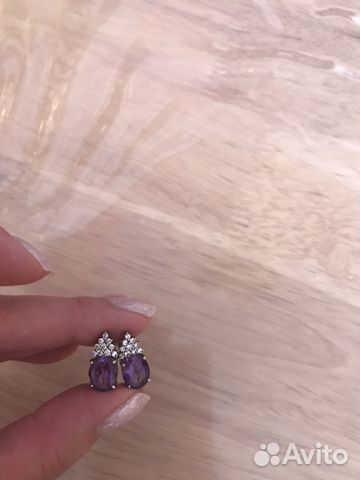 Серебряное кольцо и серьги с аметистом и фианитами