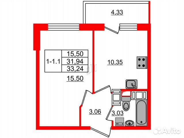 1-к квартира, 31.9 м², 18/18 эт.