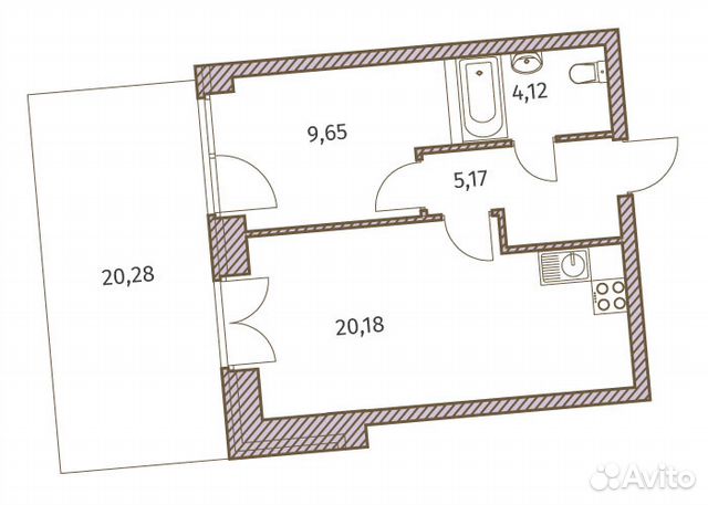 1-к квартира, 45.2 м², 1/9 эт.