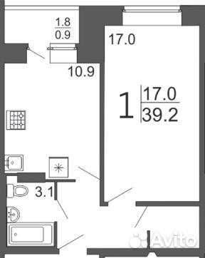 1-к квартира, 39.2 м², 10/10 эт.