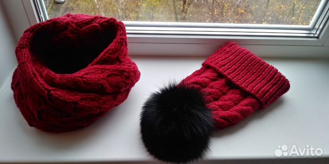 Мериносовая шапка, шарф, снуд. Ручная вязка