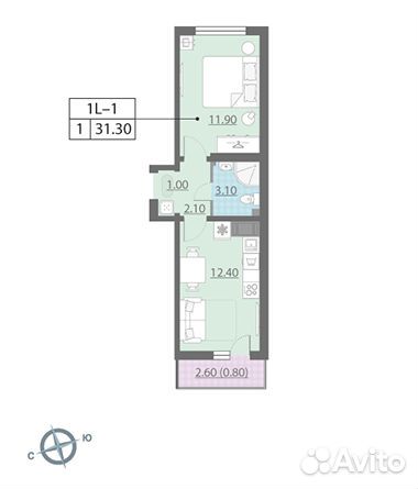 1-к квартира, 31.3 м², 15/25 эт. 1-к квартира, 31.3 м², 15/25 эт.