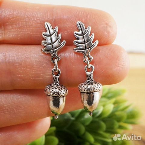 Серьги Желуди и Дубовые листья серебристые Серьги Желуди и Дубовые листья серебристые