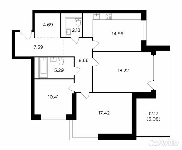 3-к квартира, 95.3 м², 15/26 эт. 3-к квартира, 95.3 м², 15/26 эт.