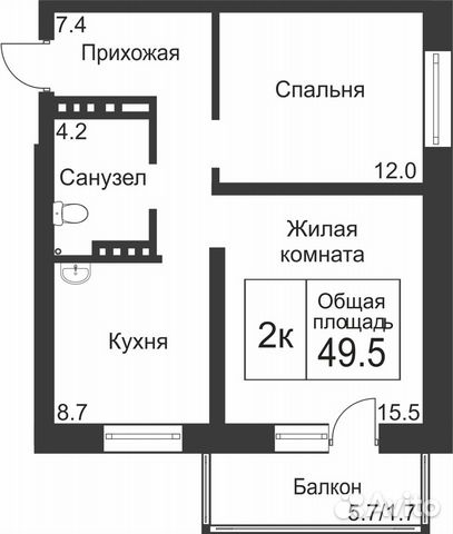 2-к квартира, 50 м², 8/17 эт.