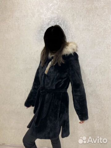 Шуба норковая с капюшоном из рыси