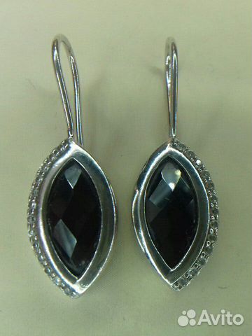 Серебро 925,Комплект с Обсидианом и Цирконами