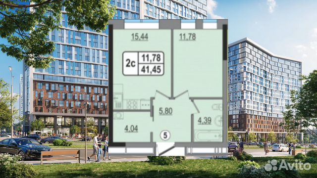 2-к квартира, 42 м², 3/25 эт. 2-к квартира, 42 м², 3/25 эт.