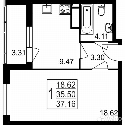1-к квартира, 37.2 м², 2/8 эт.