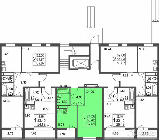 1-к квартира, 39.6 м², 1/8 эт.