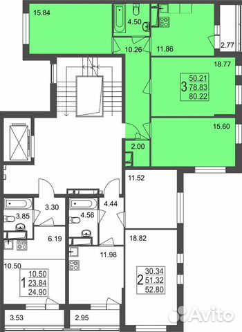 3-к квартира, 80.2 м², 5/8 эт.