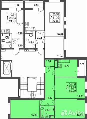 3-к квартира, 80.3 м², 6/8 эт.