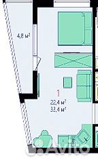 Студия, 33.5 м², 2/22 эт.