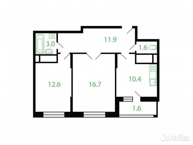 2-к квартира, 57.8 м², 5/26 эт. 2-к квартира, 57.8 м², 5/26 эт.