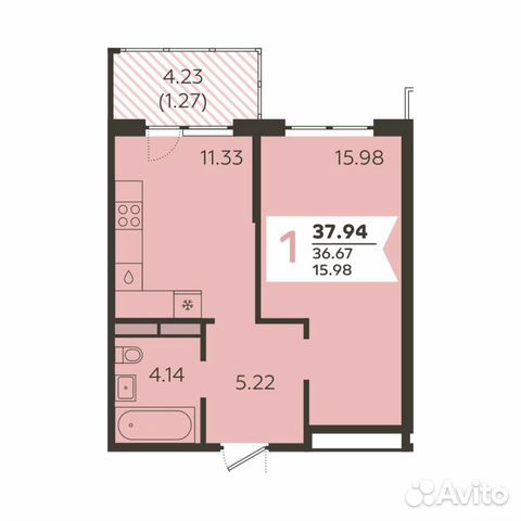 1-к квартира, 37.9 м², 14/18 эт. 1-к квартира, 37.9 м², 14/18 эт.