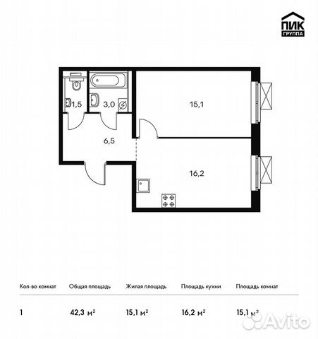 1-к квартира, 42.3 м², 19/25 эт. 1-к квартира, 42.3 м², 19/25 эт.