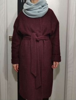 Бордовое шерстяное зимнее пальто L, XL