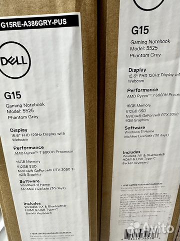 Новый,Dell G15 5525, RYZ 7 6800H/16/512/RTX3050 Ti