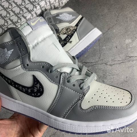 Nike Air Jordan 1 x Dior кроссовки серые кожа