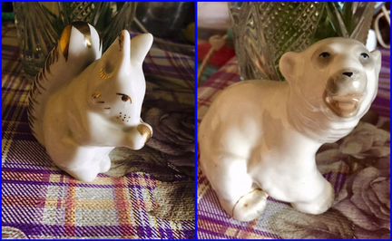 Статуэтка фарфор Белка с орехом,лфз,Белый медведь