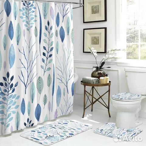 Набор ковриков и штора для ванной и туалета