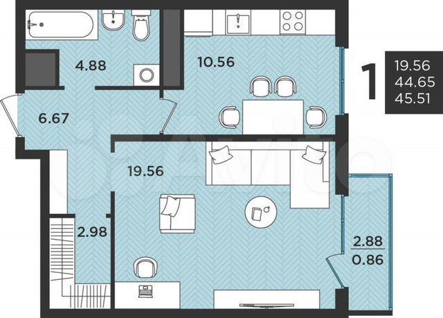 1-к. квартира, 45,5 м², 2/3 эт.