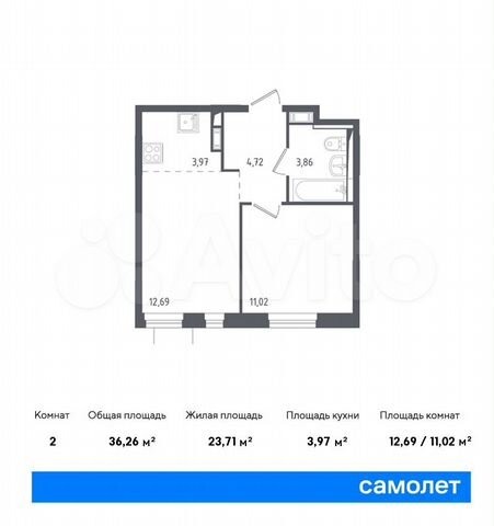 2-к. квартира, 36,3 м², 10/11 эт.