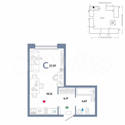Квартира-студия, 28 м², 7/25 эт.