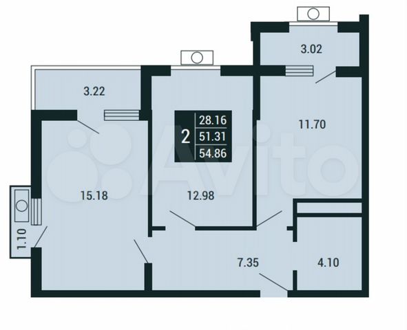 2-к. квартира, 54,9 м², 3/4 эт.