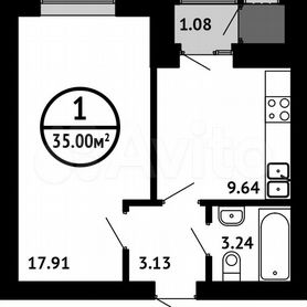 1-к. квартира, 35 м², 3/6 эт.