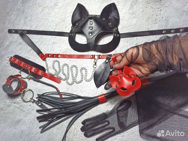 Маска Кошка + чокер + брелок, натуральная кожа