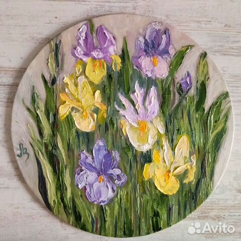 Картина цветы Ирисы масло 24 см