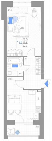 1-к. квартира, 52,2 м², 3/5 эт.