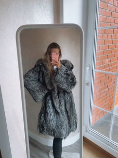 Длинная Шуба из Чернобурки с Капюшоном