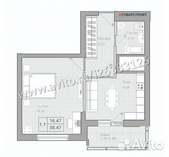 1-к квартира, 38.4 м², 19/19 эт.