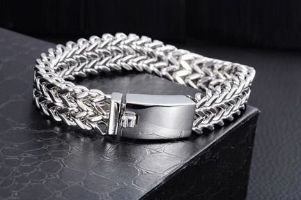 Браслет цепь на руку брутальная стальная мужская