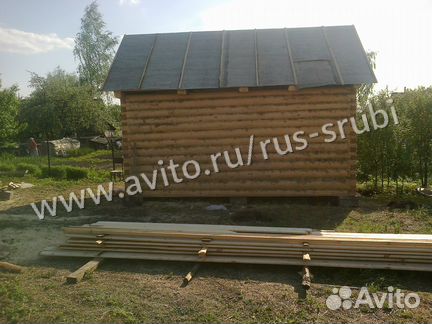 Сруб бани 5x6 м, двускатная крыша