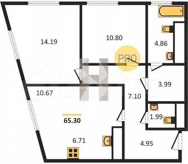 2-к квартира, 65.3 м², 9/28 эт.