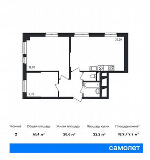 2-к квартира, 61.4 м², 11/22 эт.