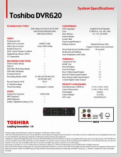 Новый Toshiba DVR620 DVD/VHS Recorder