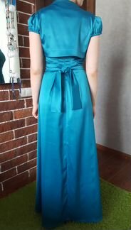 Платье вечернее в пол; голубое/бирюзовое