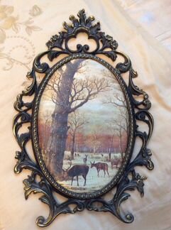 Картина-шелкография в винтажной бронзовой раме