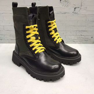 Ботинки зимние черные зеленые шнурки желтые