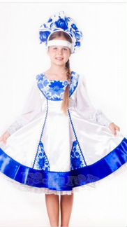 Костюм русский народный белый гжель Рост 146-152
