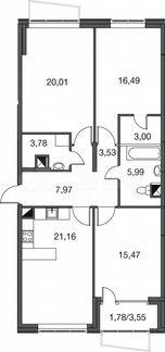 3-к квартира, 99.2 м², 2/20 эт.